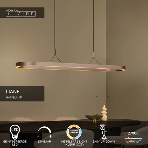 Lucide LIANE - Hanglamp - LED Dimb. - CCT - 2x40W 2700K/4000K - Roest bruin | Vibes - USP